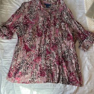 Karen Scott Pink Paisley & Animal-Print Button Front Tunic